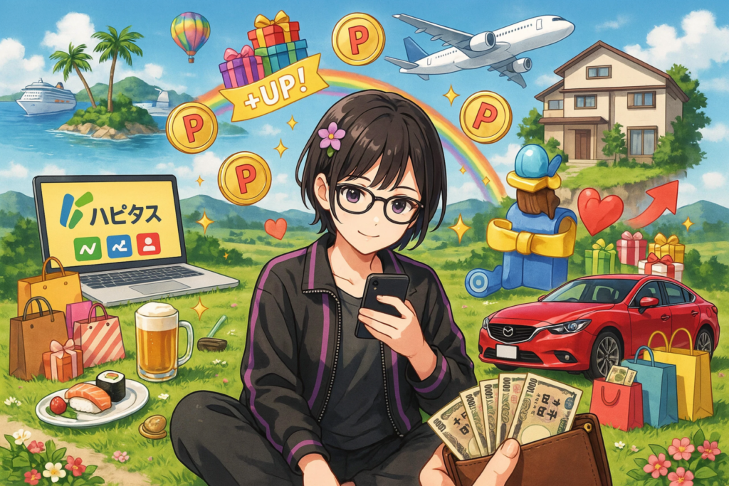 ハピタスでポイントを貯めてU-NEXTを実質無料で視聴するイメージ画像