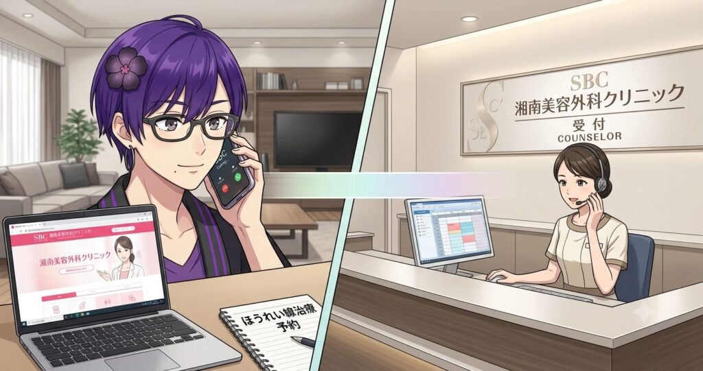ほうれい線治療の電話予約(イメージ)